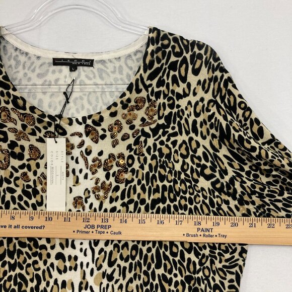 New PIERRI New York Large Leopard Beaded Stretch Knit Long Sleeve Sweater - Picture 5 of 8